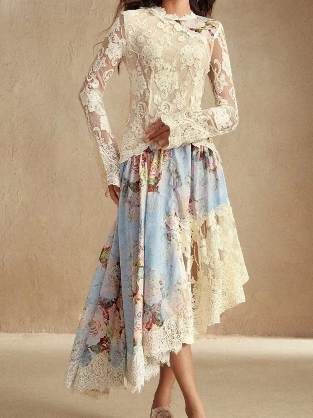 Blue Elegant Women's Romantic Lace Patchwork Woven Dress - Picture 7 of 7